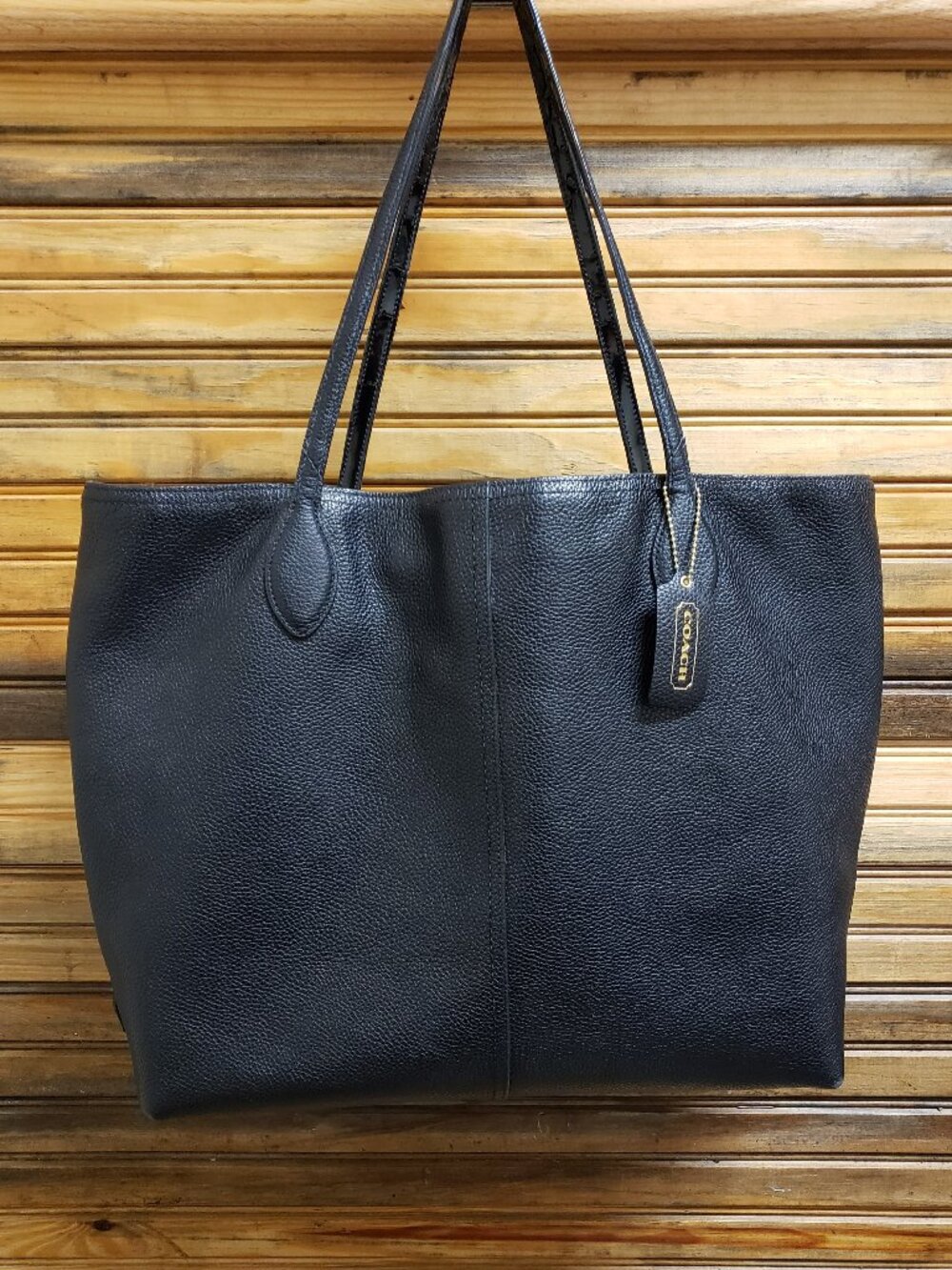 COACH Black Pebbled Leather Tote Shoulder Bag Purse